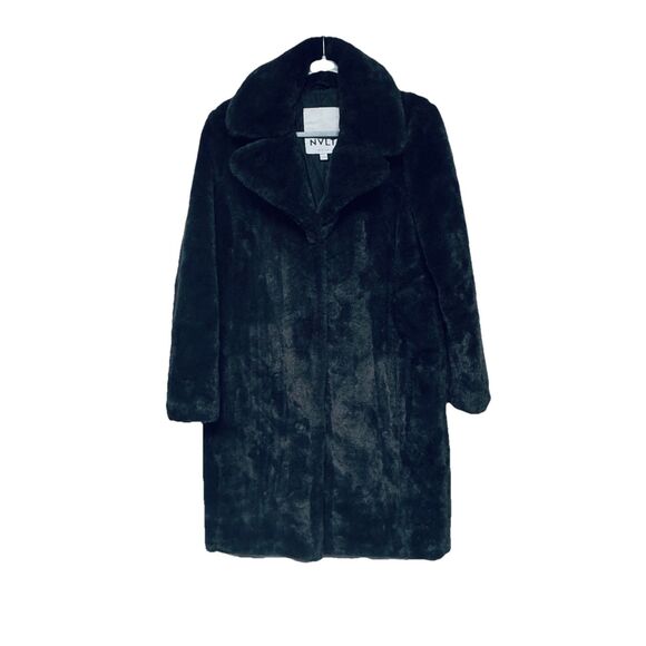 NVLT Dark Gray Plush Faux Fur Below the Knee Length Coat Fully Lined Size XS - Picture 1 of 6